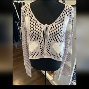 HEM AND THREAD OPEN KNIT CARDI NWT WHITE AND LAVENDER